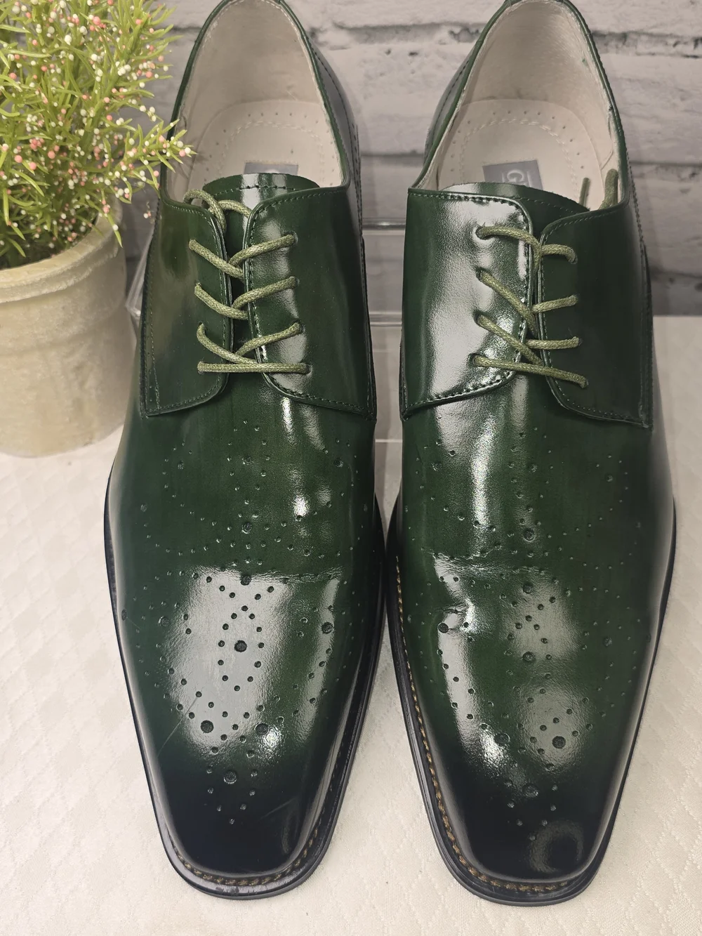 GIOVANNI JOEL MENS GREEN LEATHER LACE-UP DRESS SHOE GLOSSY WING TIP DERBY 12